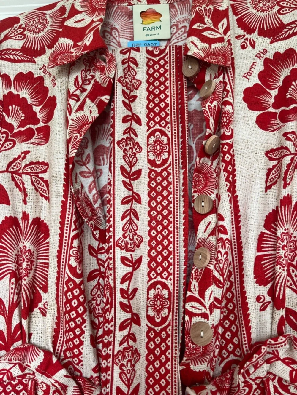 Farm Rio Floral Red & Cream Women's Jumpsuit - Picture 7 of 10